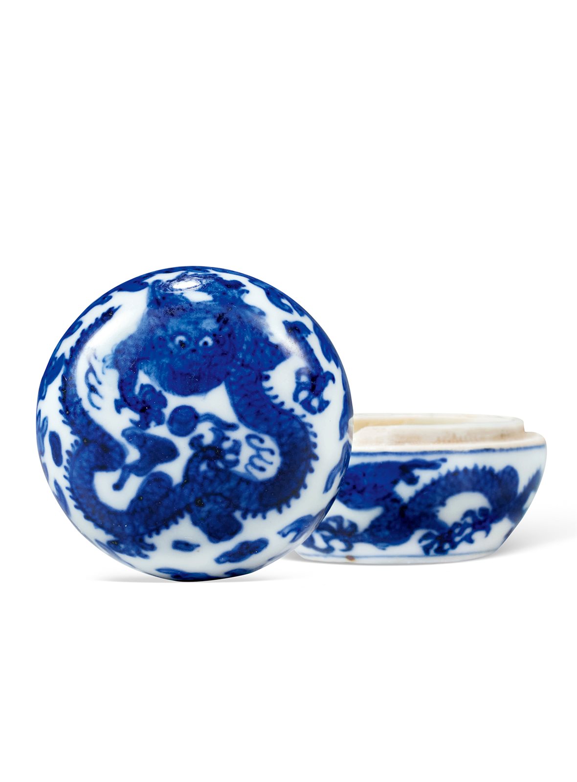 明万历 青花云龙纹印泥盒