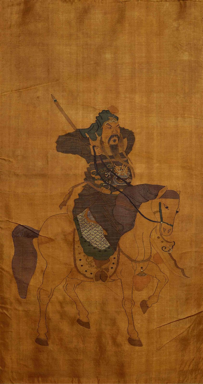 清 缂丝关公镜心