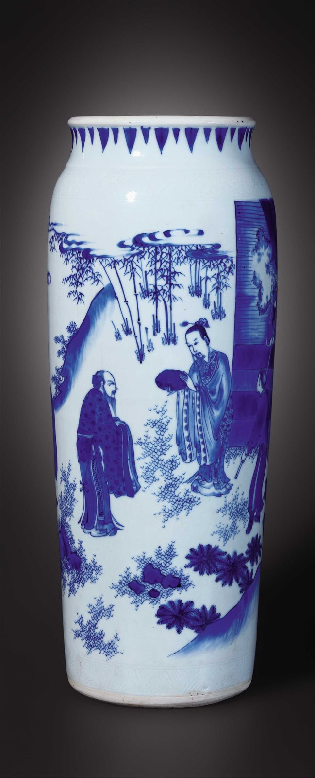 明崇祯 青花“文王访贤”图筒瓶