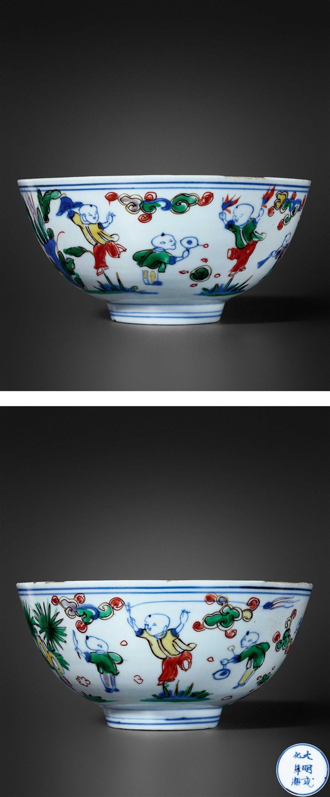 明天启 青花五彩婴戏图碗