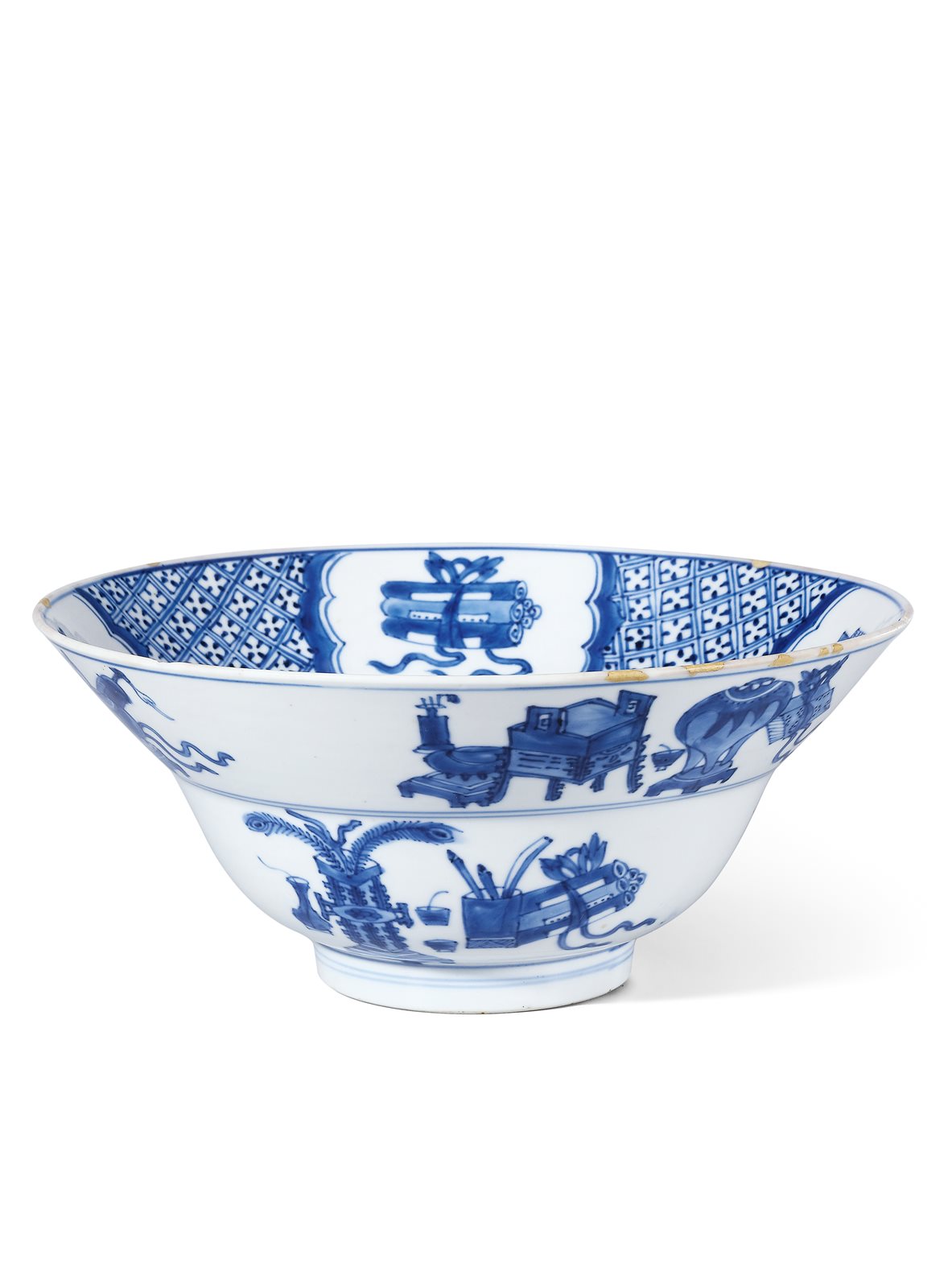 清康熙 青花博古图折沿碗