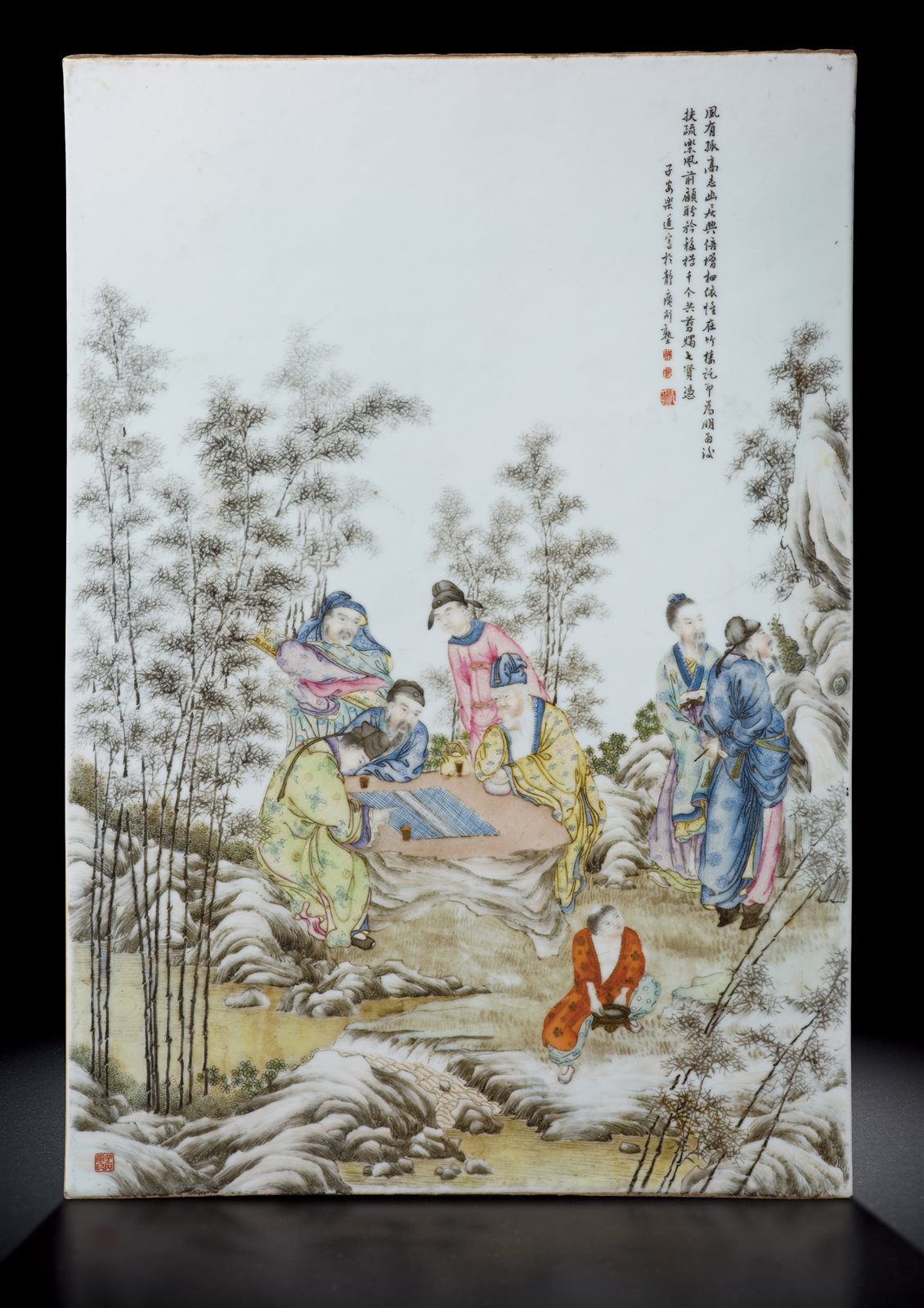 粉彩竹林七贤图瓷板
