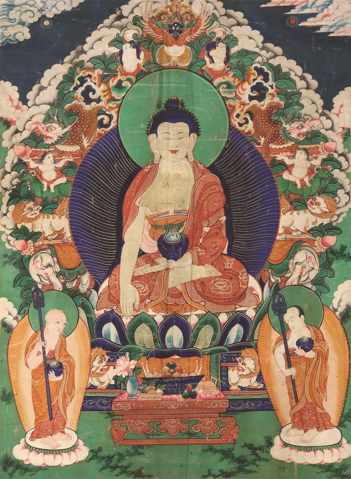 十九世纪 释迦牟尼与二弟子唐卡