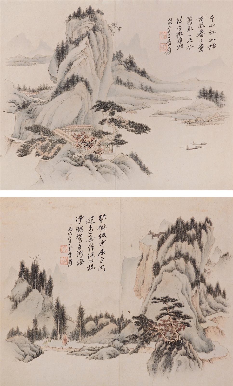 山水人物两开