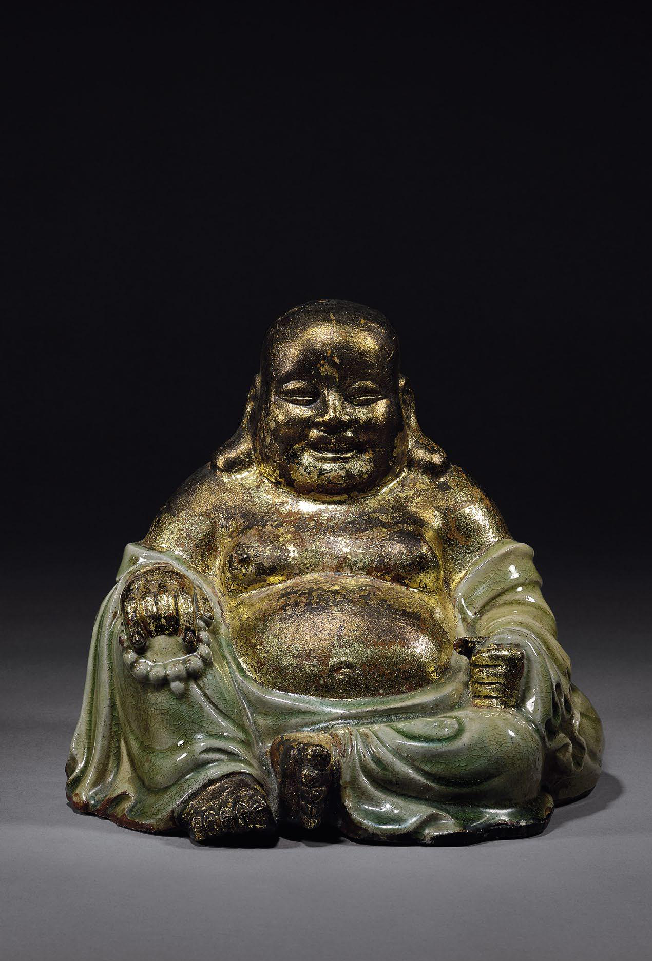 明 龙泉窑青釉漆金大弥勒佛