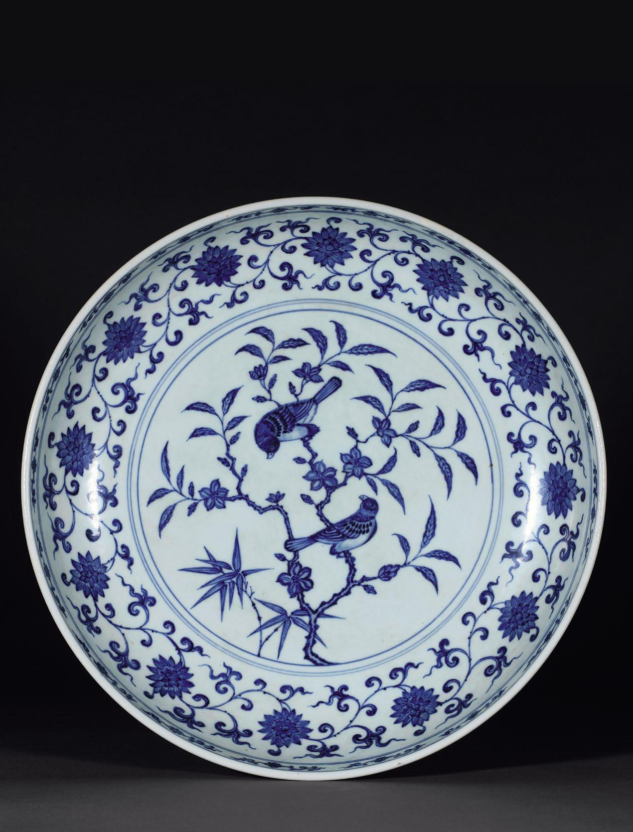 清雍正 青花花鸟纹盘