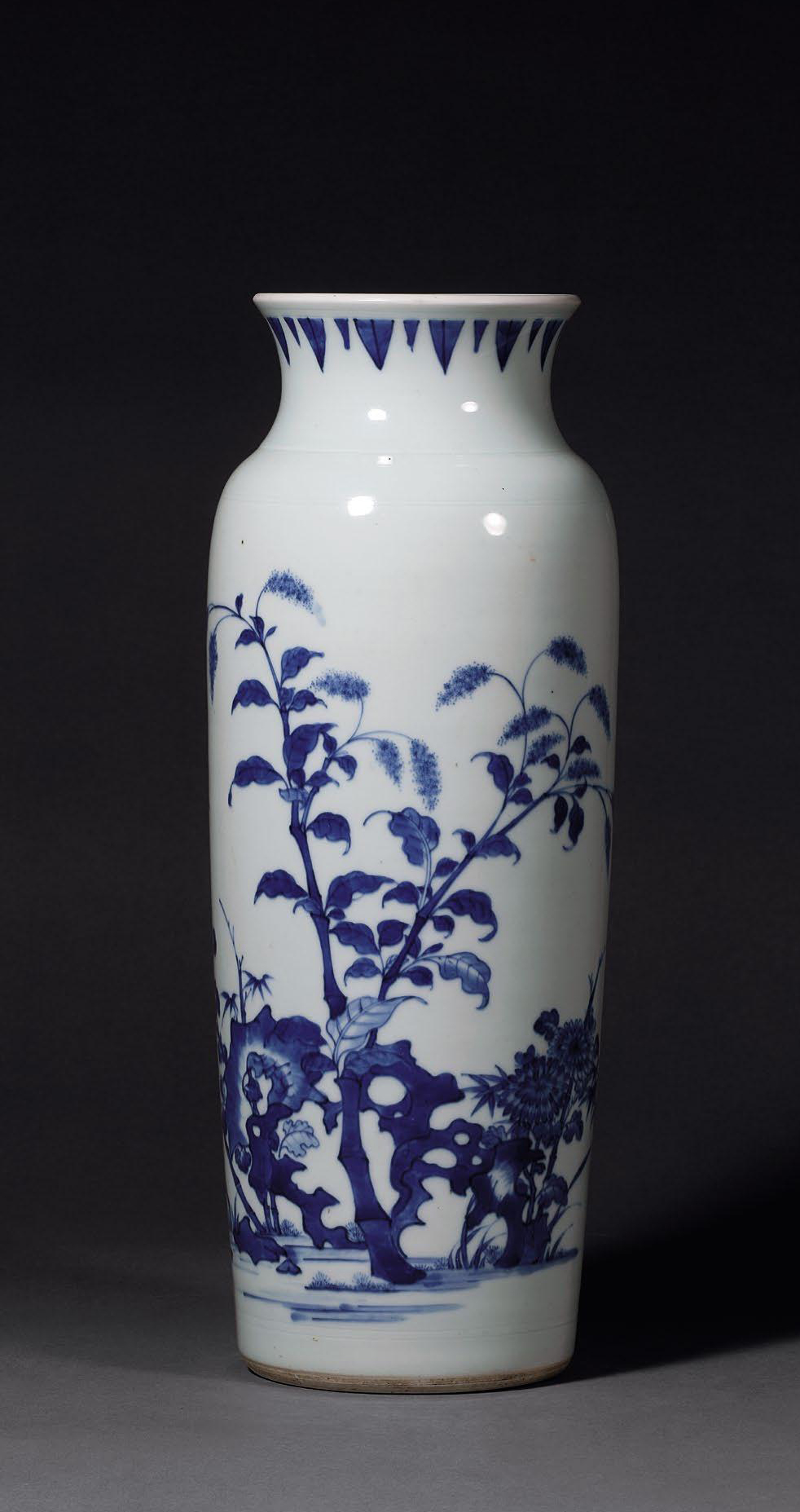 明崇祯 青花花鸟纹筒瓶