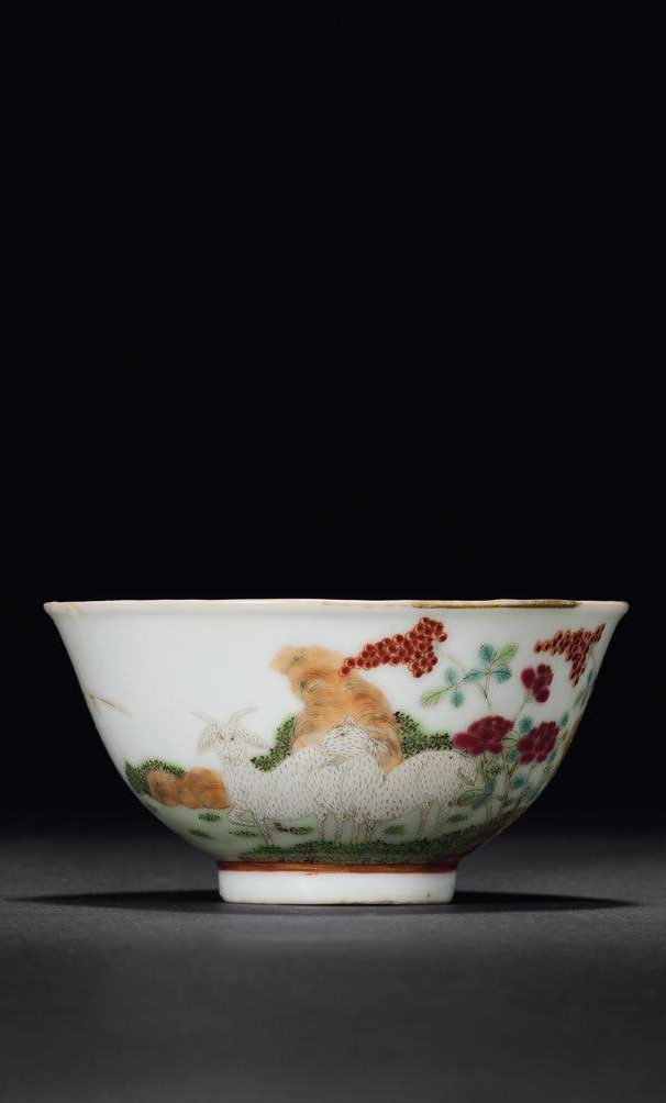 清光绪 粉彩三羊开泰图茶圆