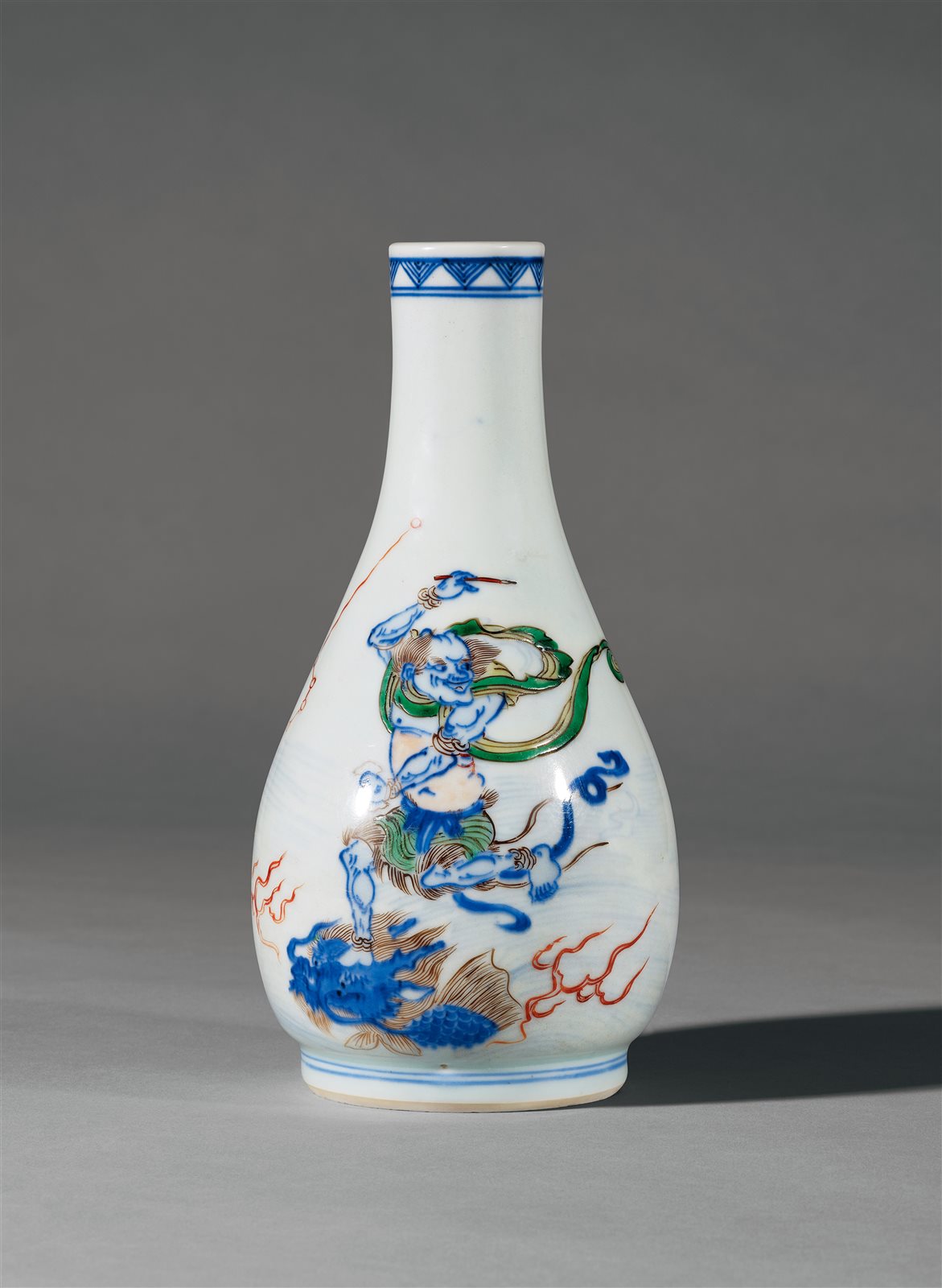 青花五彩魁星点斗图诗文瓶