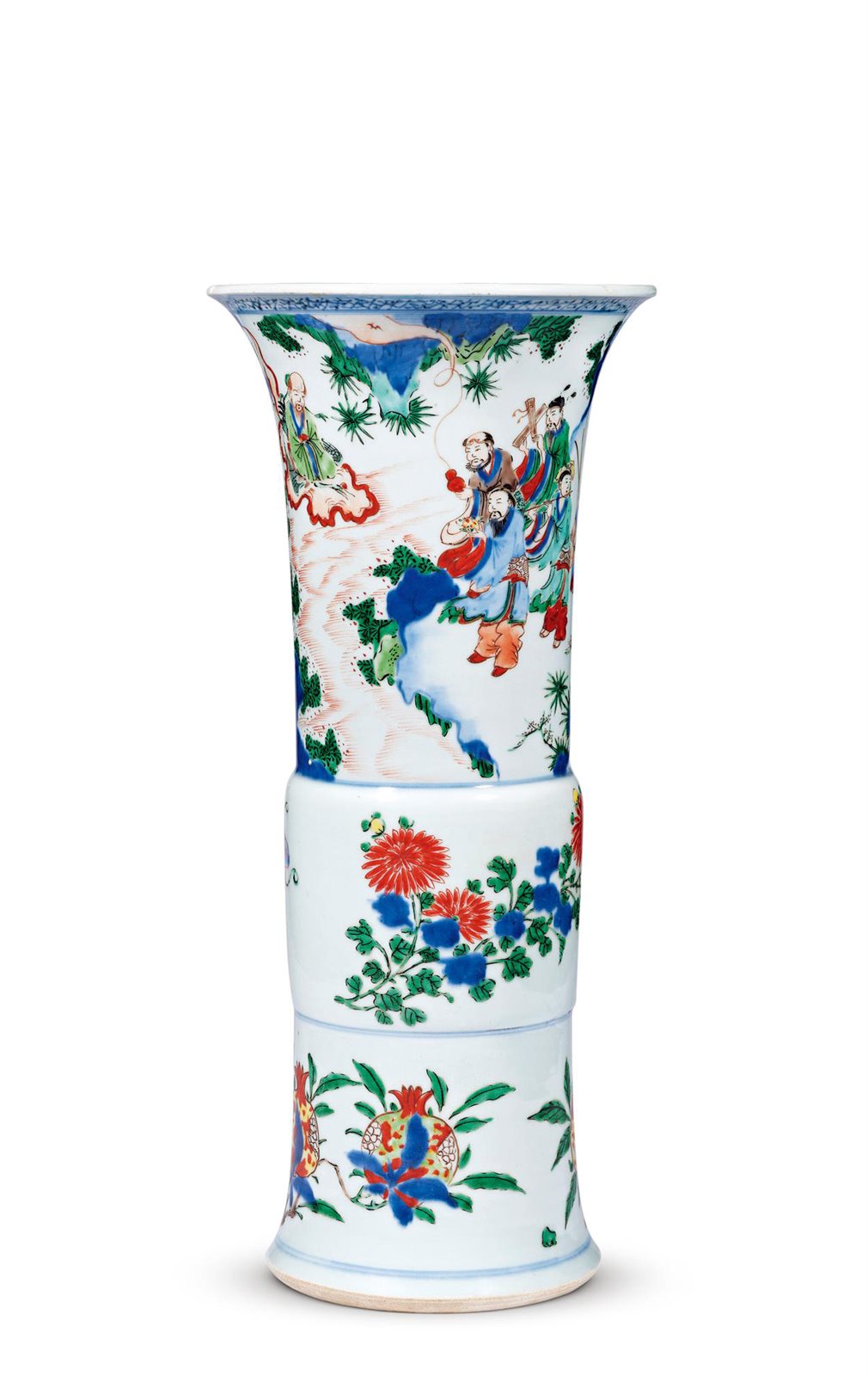 清康熙 青花五彩八仙祝寿图花觚