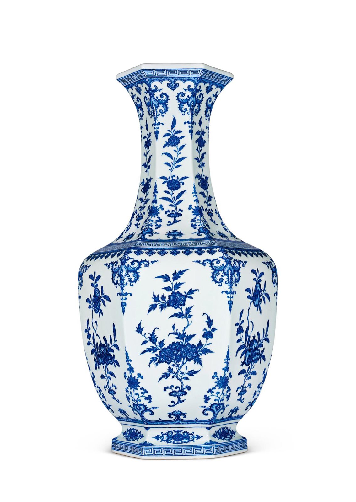 清乾隆 青花折枝花果三多纹如意六方大瓶