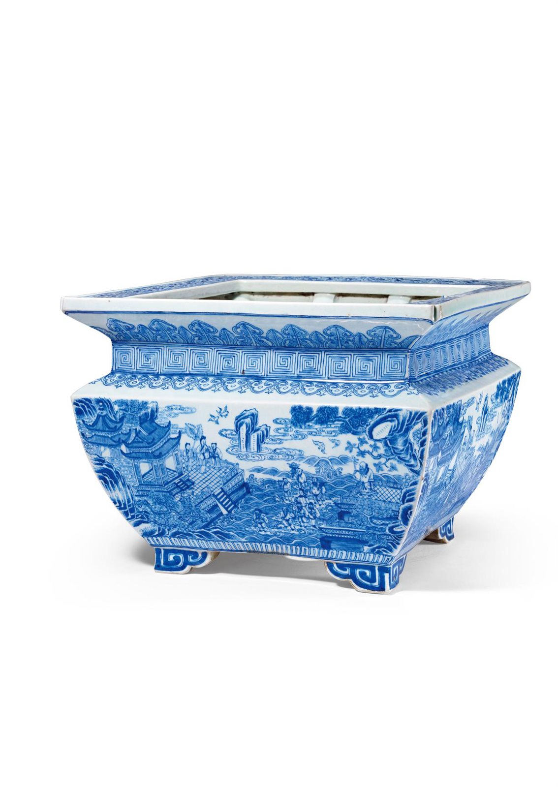 清康熙 青花群仙祝寿图四方大花盆