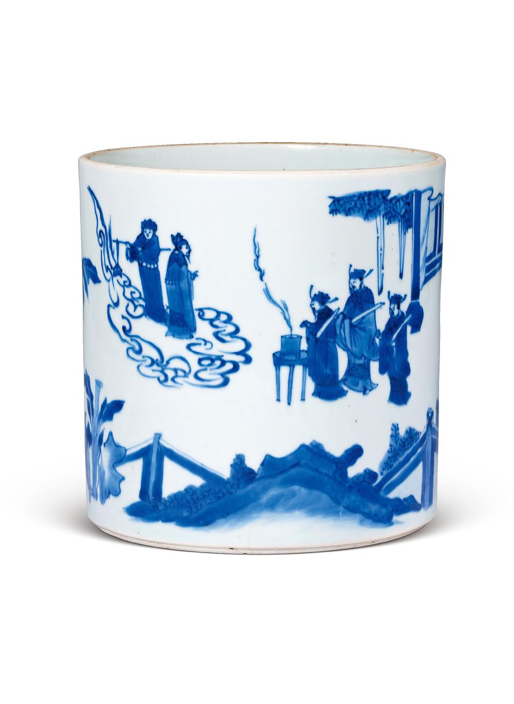 明崇祯 青花《封神演义》故事图笔筒