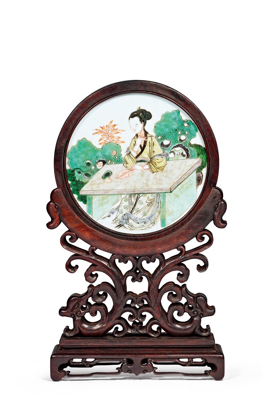 清康熙 五彩仕女图座屏