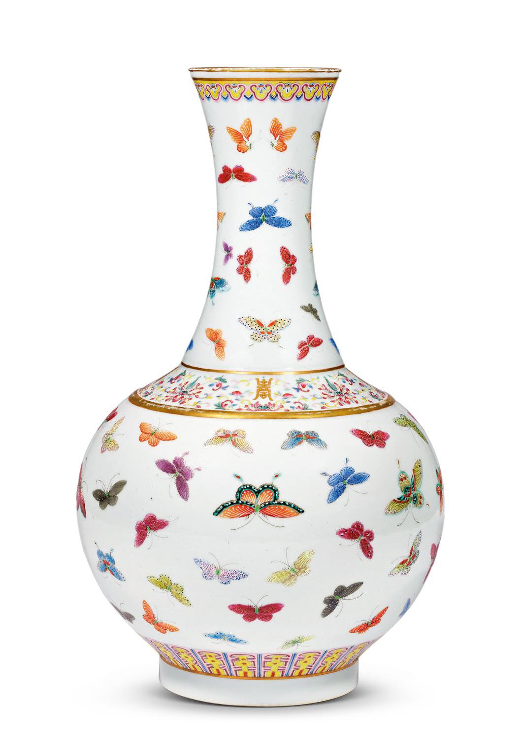 清宣统 粉彩百蝶纹赏瓶