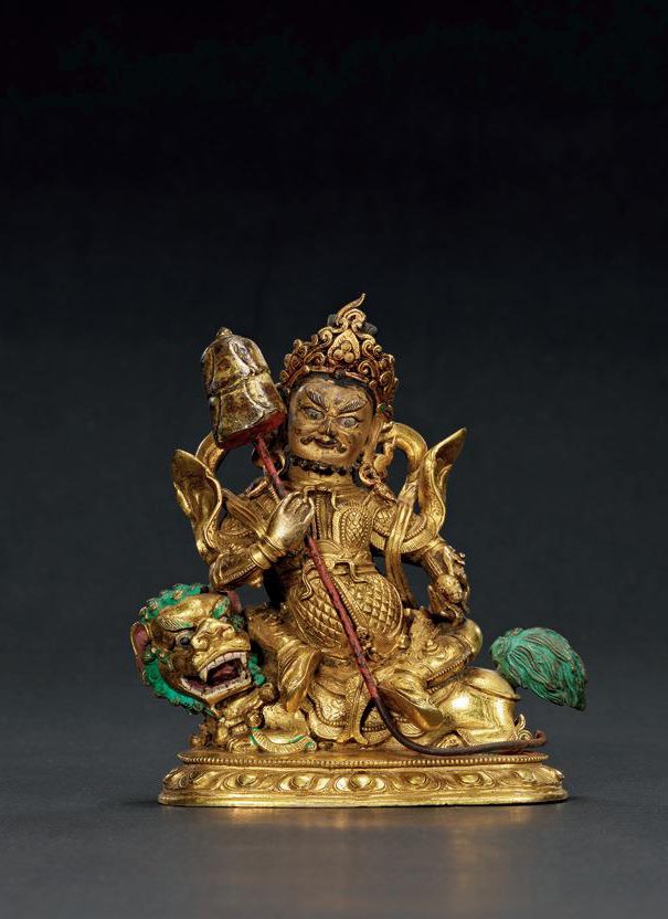 清乾隆 铜鎏金彩绘财宝天王