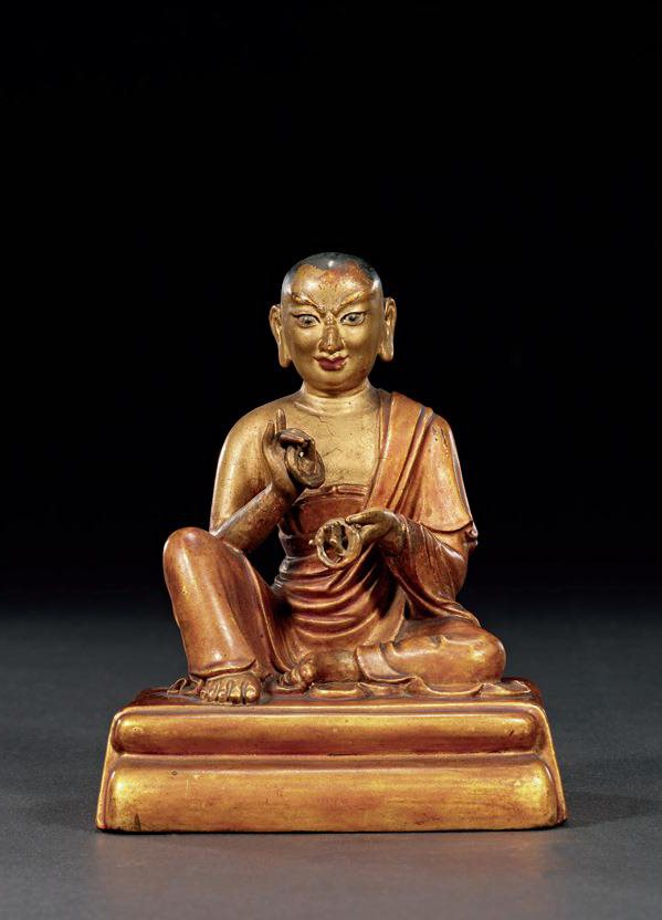 清乾隆 木雕漆金彩绘迦里迦尊者