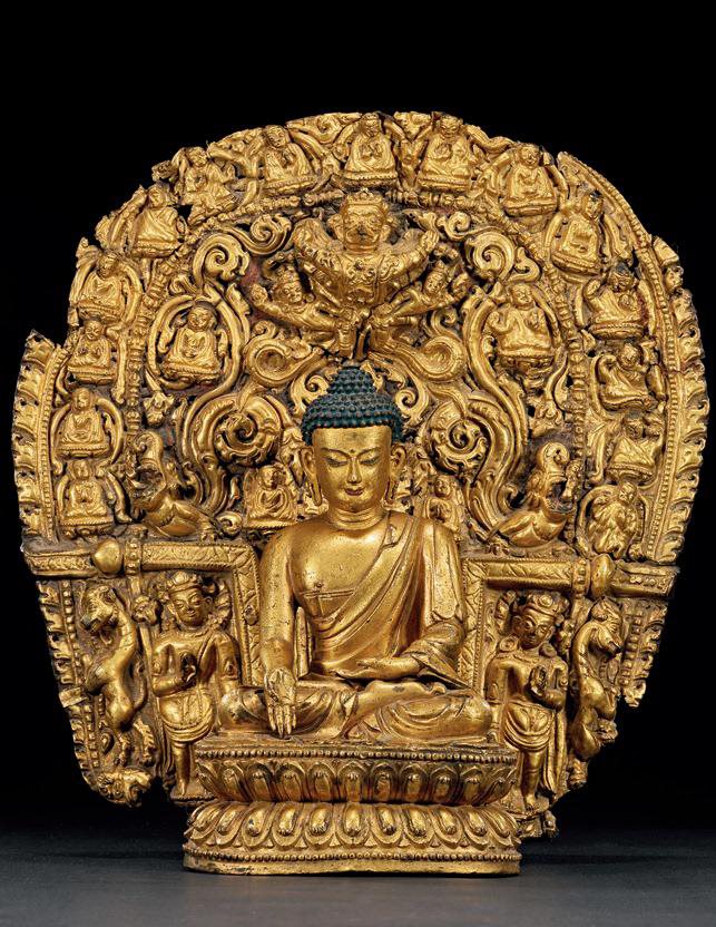 十五至十六世纪 铜鎏金宝生佛带背光