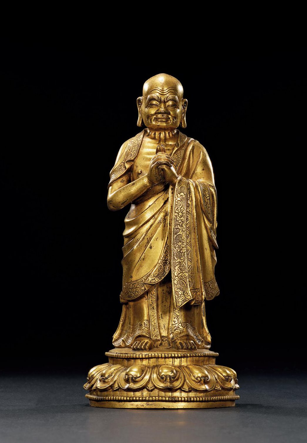 明 铜鎏金迦叶立像