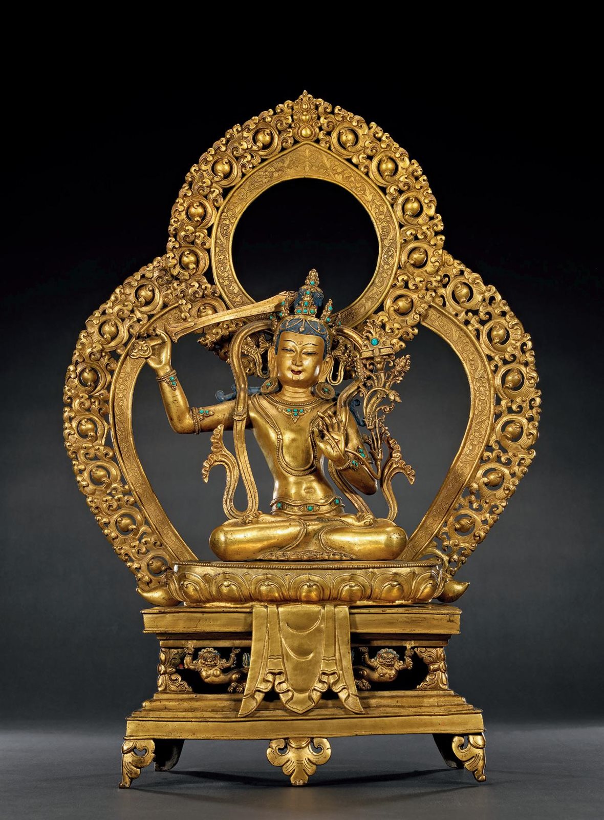 十七世纪 铜鎏金嵌松石文殊菩萨