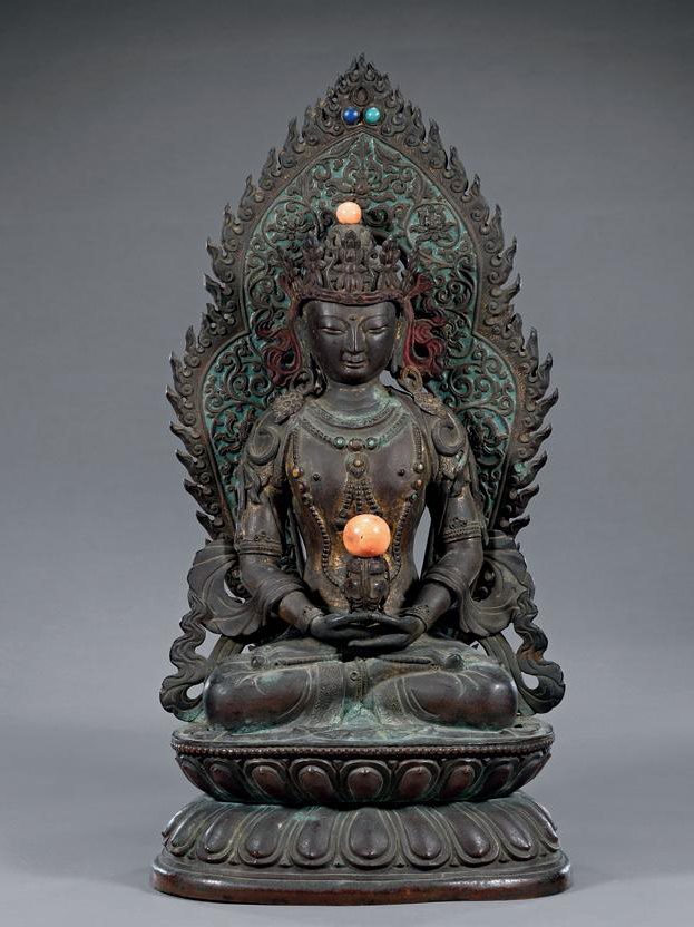 清乾隆 铜烧古填珐琅嵌宝石无量寿佛