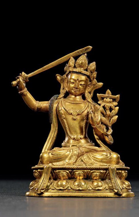 清康熙 铜鎏金文殊菩萨