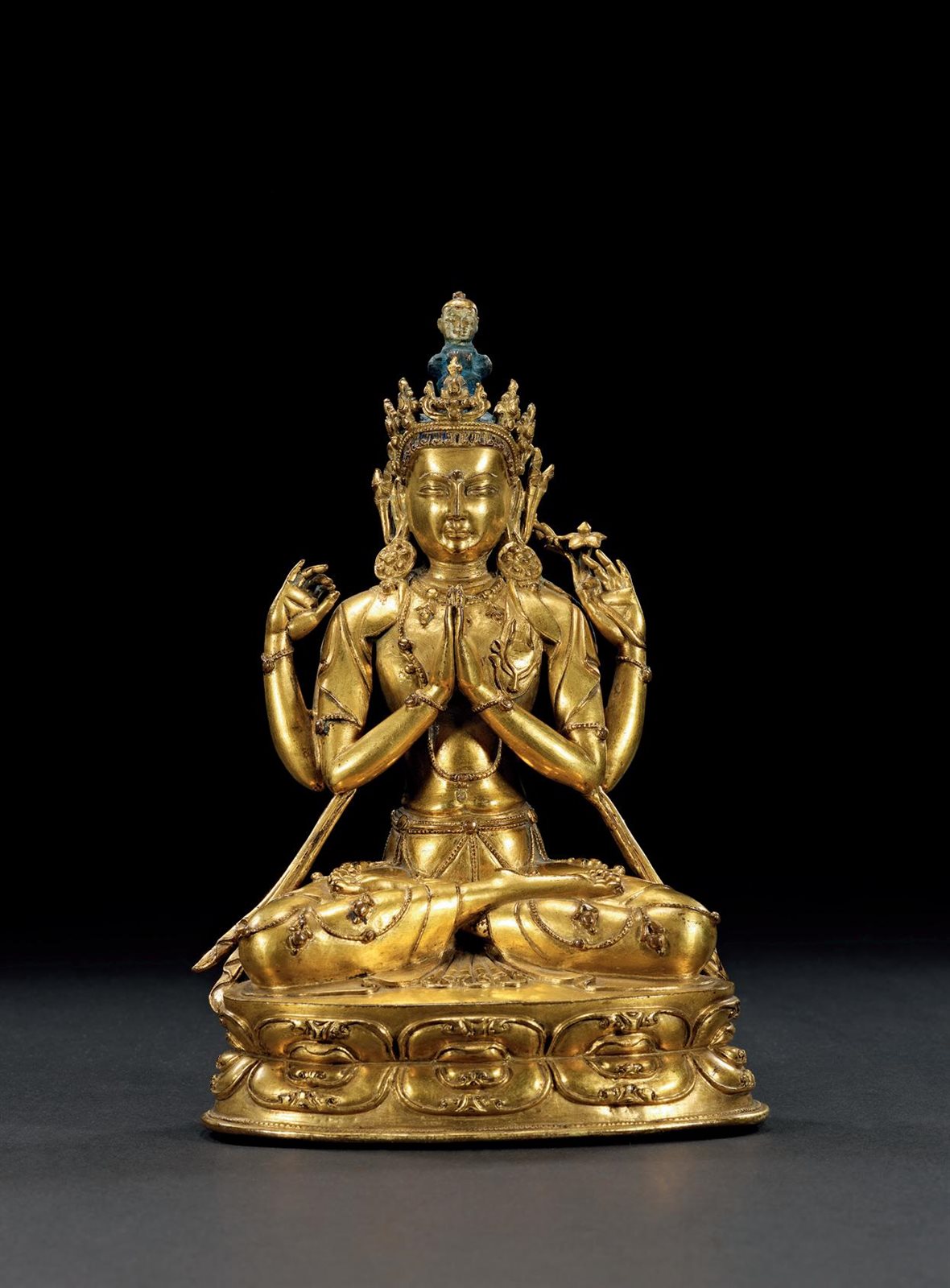 十五世纪 铜鎏金四臂观音