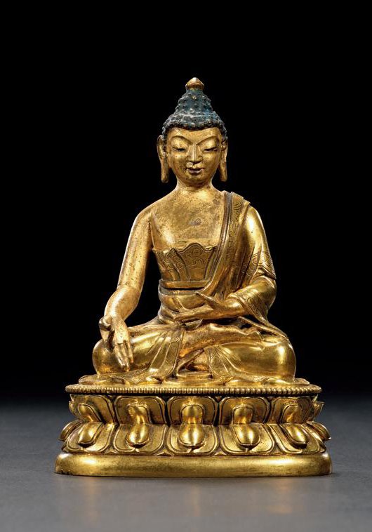 清乾隆 铜鎏金药师佛