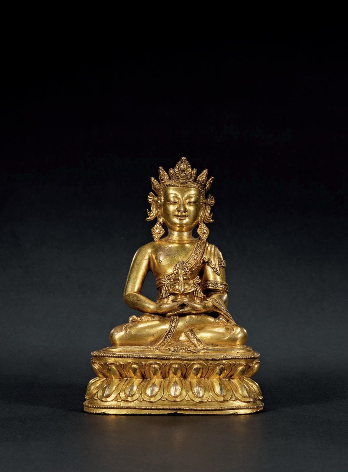 明早期 铜鎏金无量寿佛