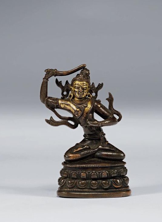 十四世纪 铜局部鎏金文殊菩萨