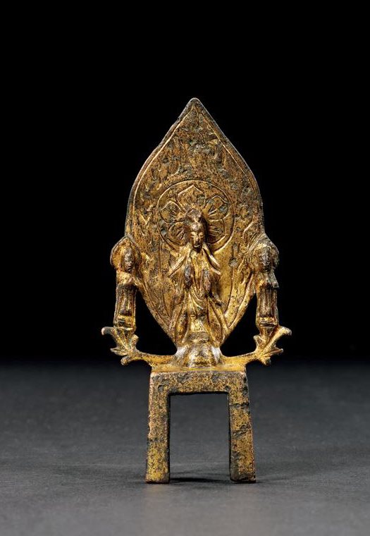 明 铜鎏金观音三尊