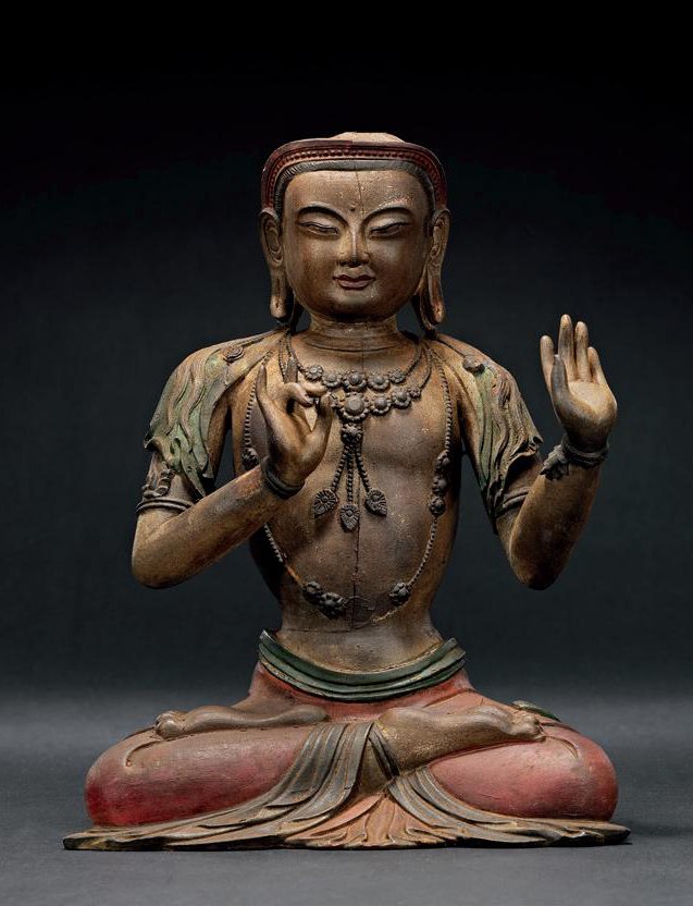 清乾隆 白檀木雕彩绘菩萨像