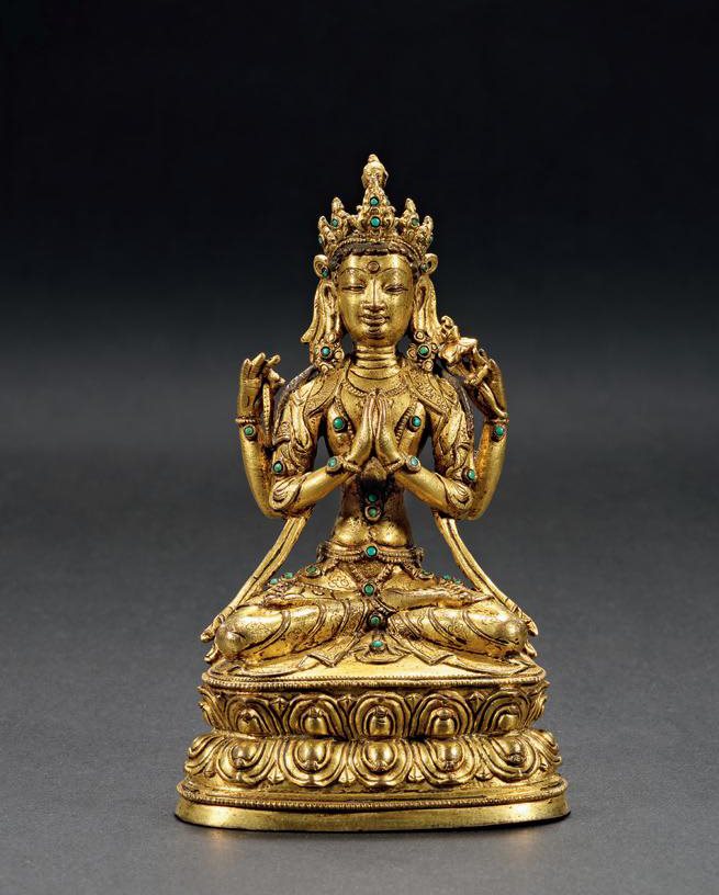 明 铜鎏金四臂观音