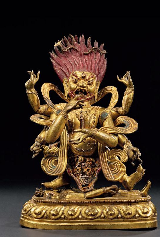 清中期 铜鎏金六臂大黑天