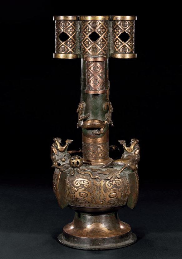 元 铜局部鎏金投壶