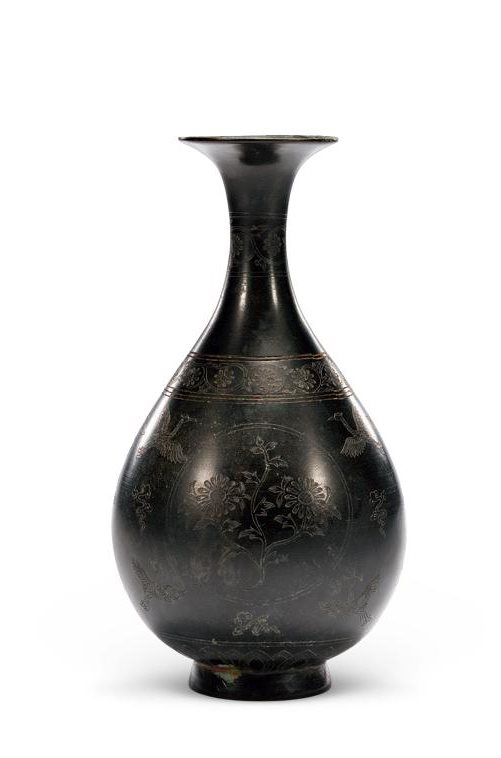 清 铜云鹤纹玉壶春瓶