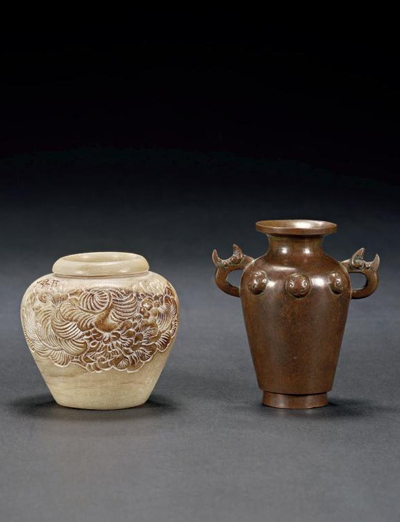 清 铜瓶、石罐一组