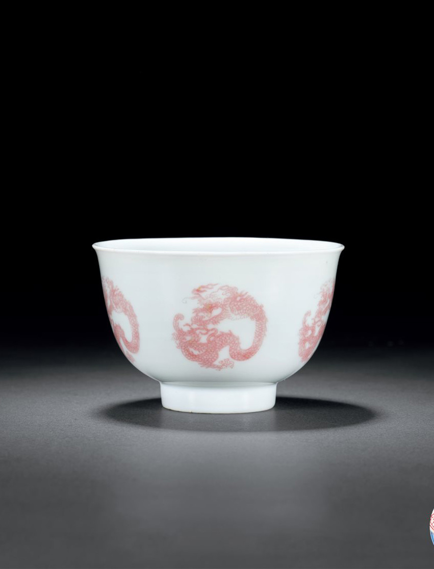 清康熙 釉里红团龙纹茶圆