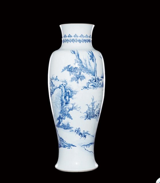 青花观瀑图观音瓶