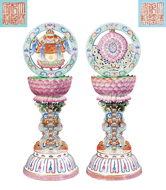 粉彩八宝佛供一对