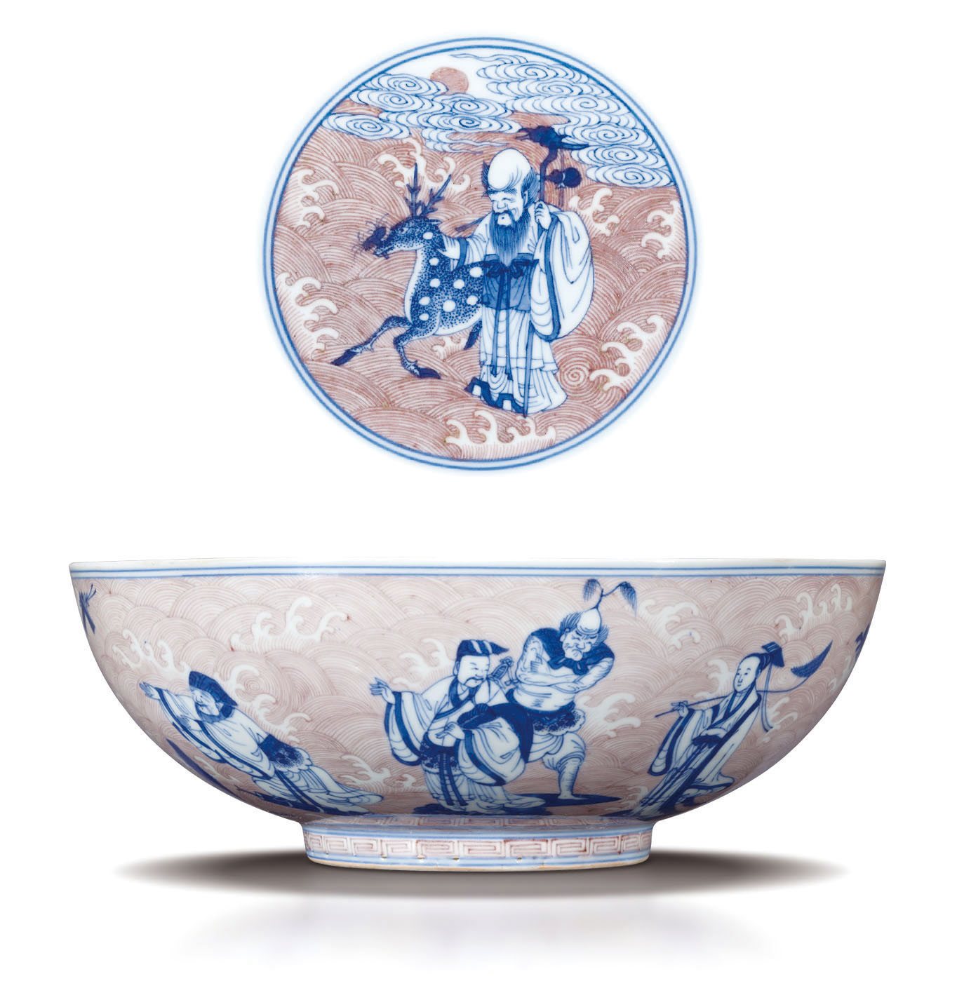 青花釉里红八仙过海图碗
