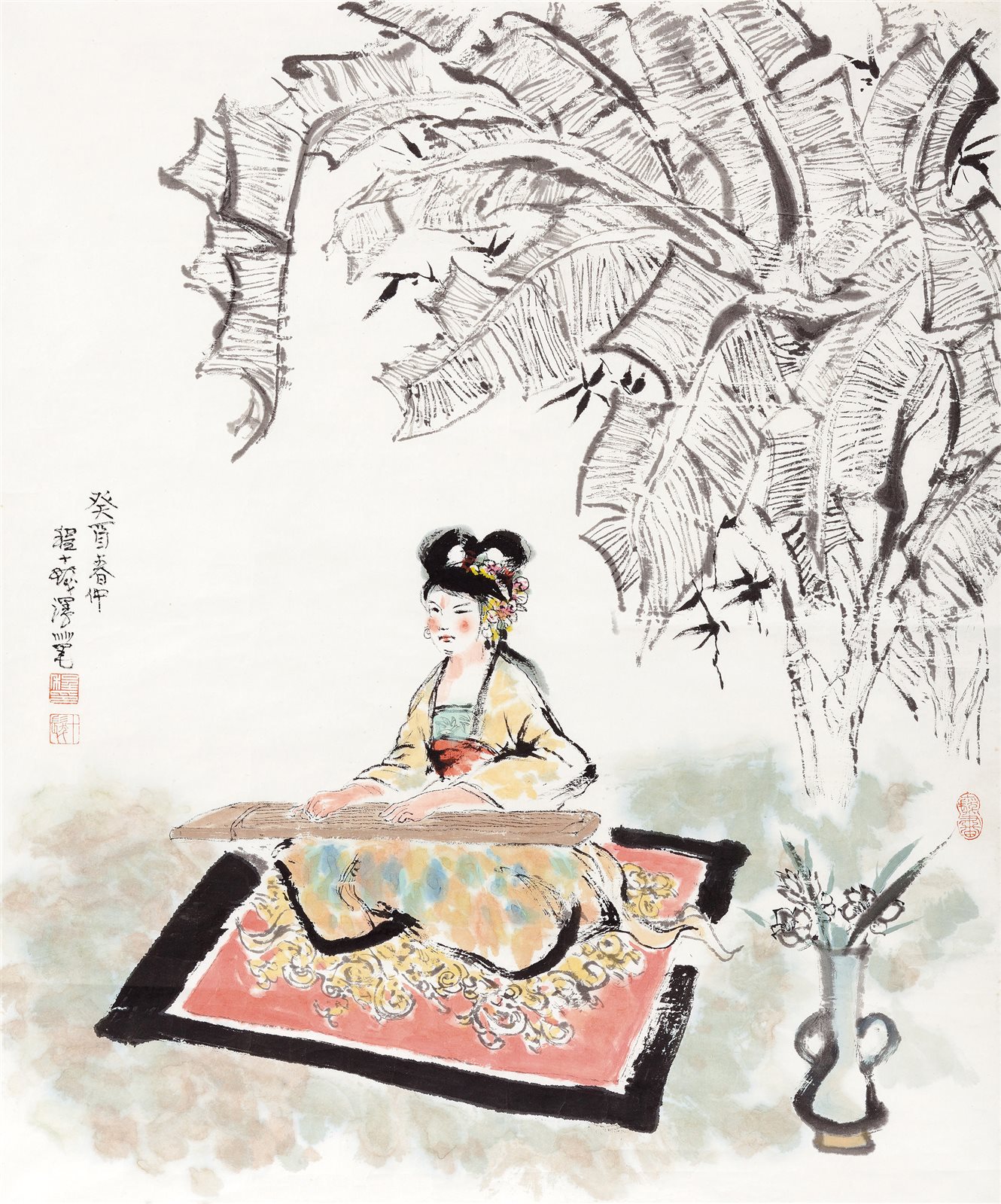 蕉下弹琴图