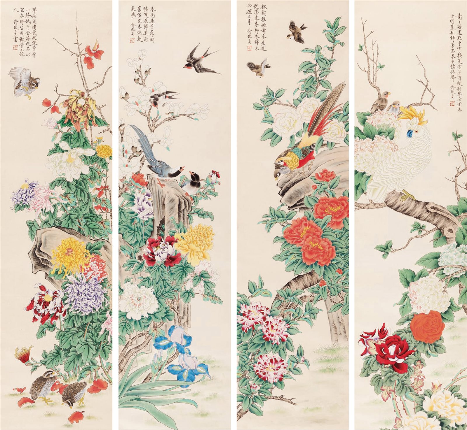 花鸟四条屏