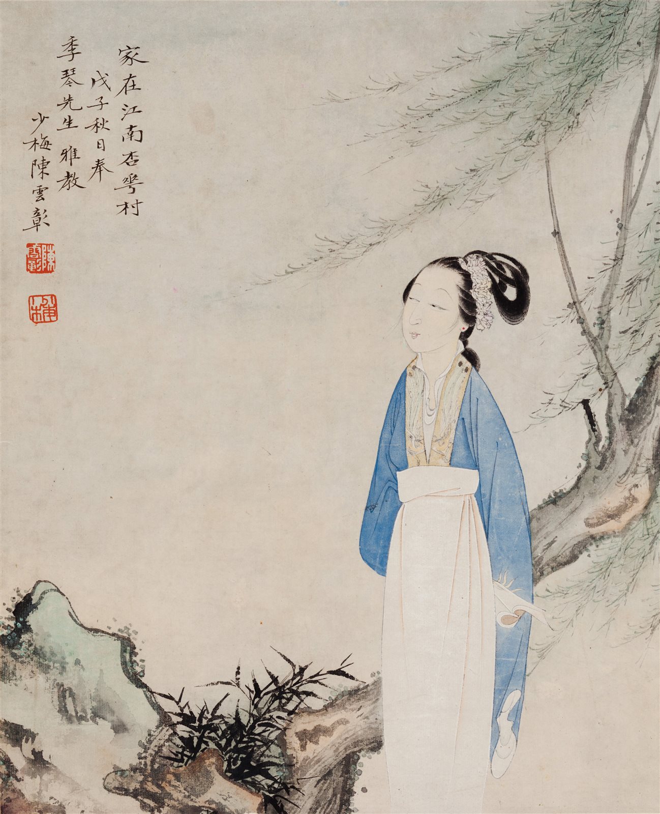 柳荫仕女