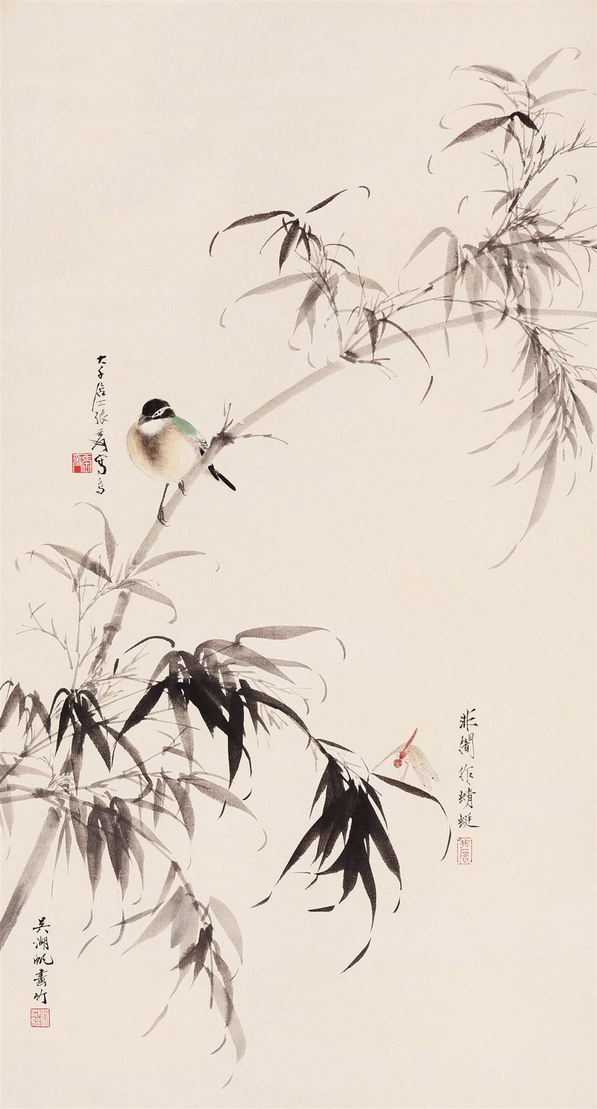 竹鸟蜻蜓图