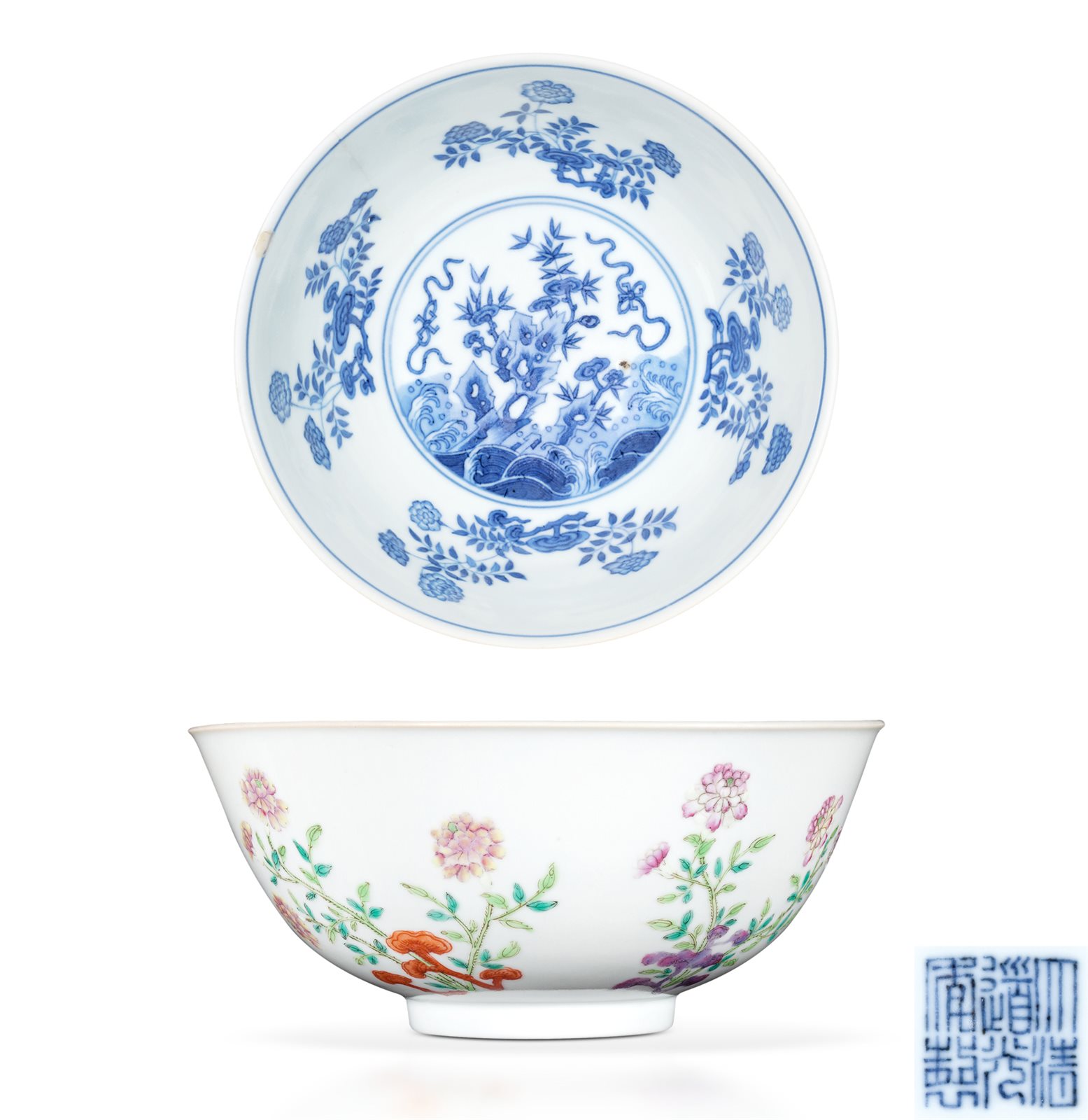 粉彩折枝花卉纹碗