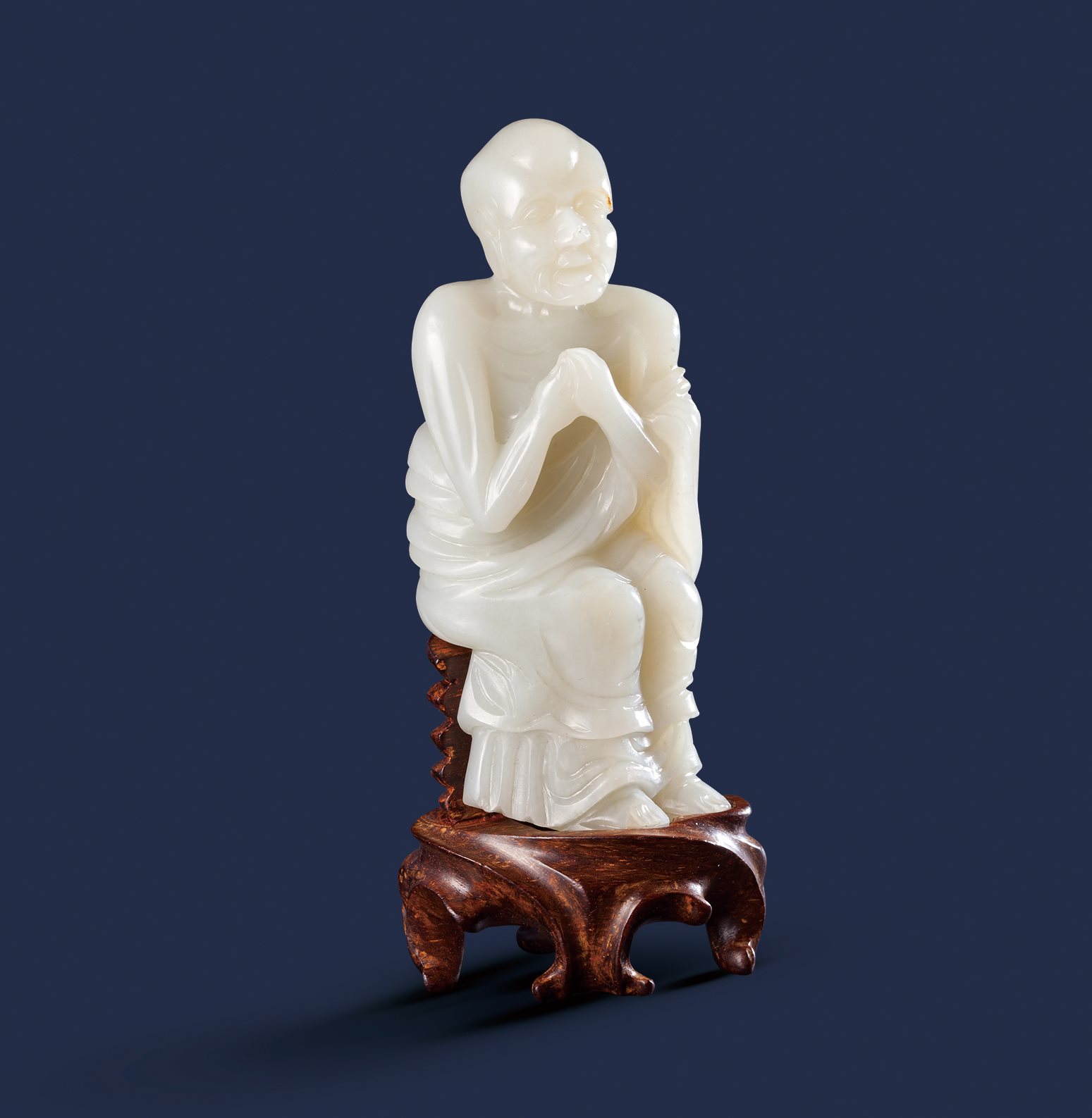 青白玉瘦骨罗汉摆件