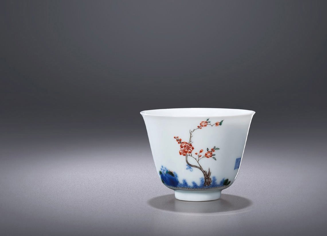 青花五彩芙蓉花神杯