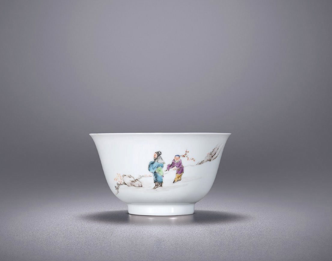 五彩加粉彩踏雪寻梅图碗
