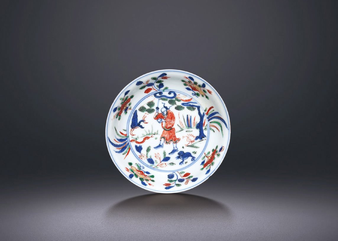 青花五彩张天师除五毒图小盘